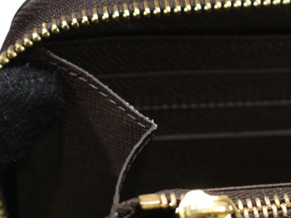 LOUIS VUITTON Zippy Wallet Damier Ebene Brown Canvas Brown Round Zipper Long